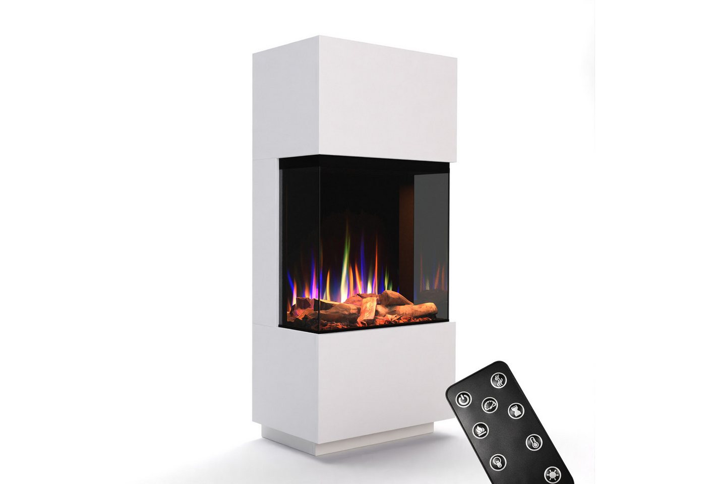 GLOW FIRE Elektrokamin PR11 E-Motion 3D, Elektrischer Kamin mit 3D Feuer mit Heizung, täuschend echte Flamme mit Heizung, 3 Dekorationen
