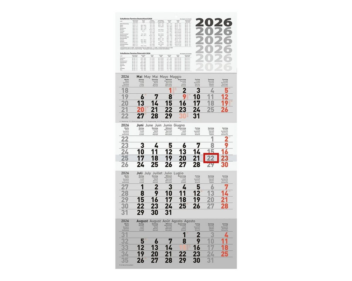 RIDO Monatskalender, für 2027, 4 Monate im Überblick