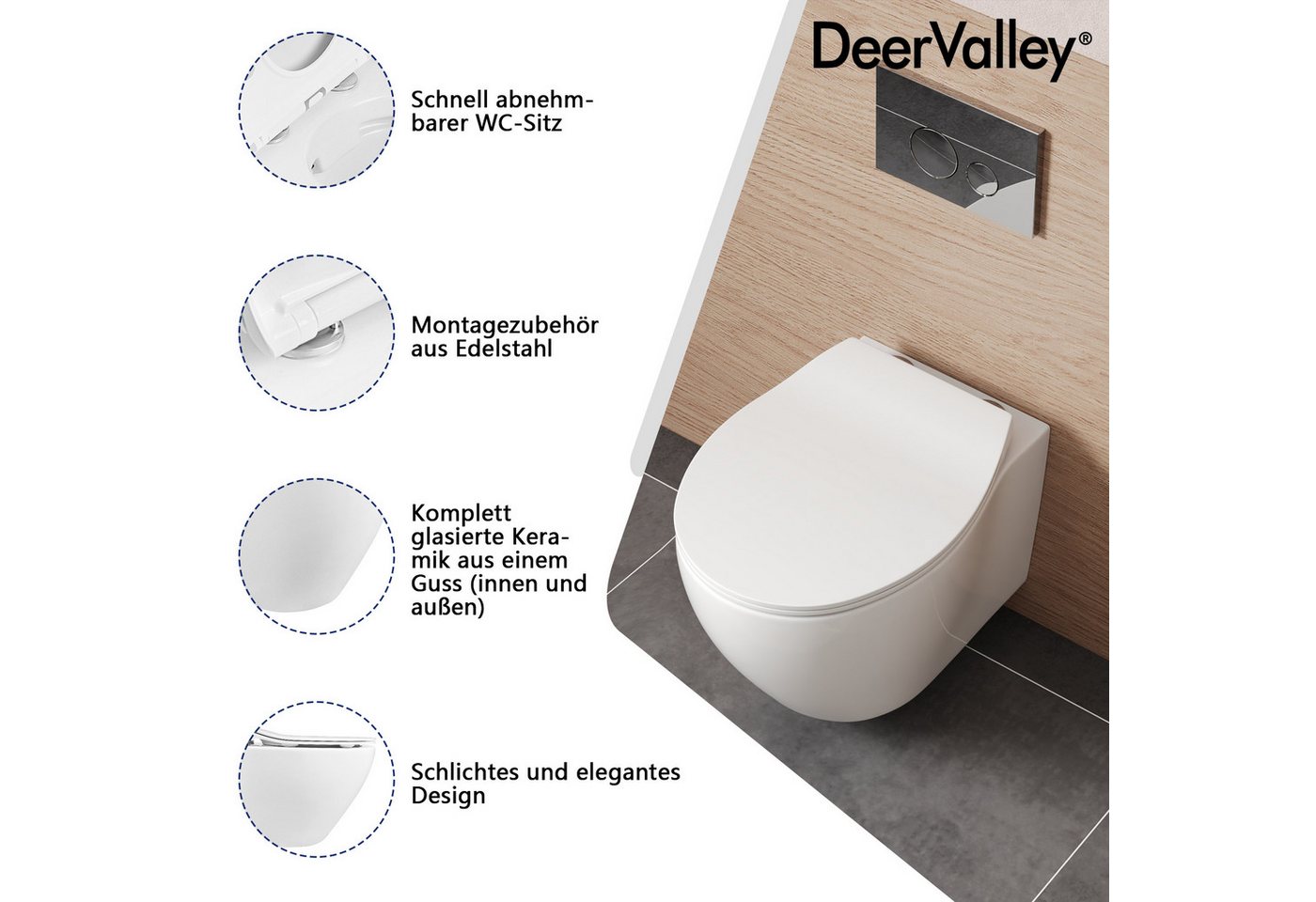 DeerValley Tiefspül-WC DeerValley Hänge WC Spülrandlos, Hänge, Packung, Wassertank nicht enthalten Bild 5