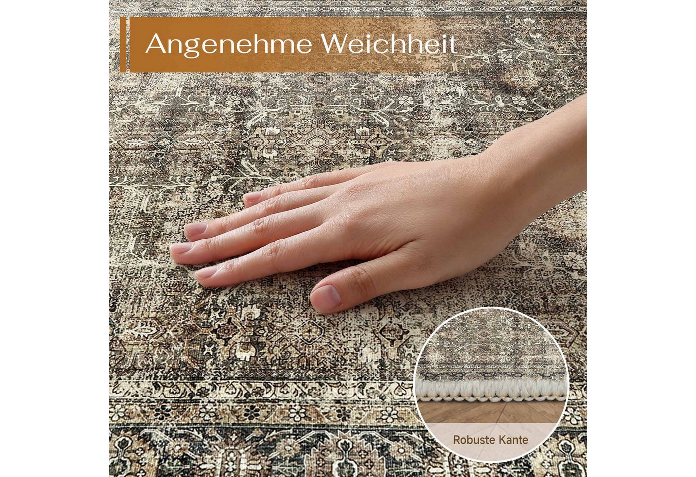 PURECOZY Teppich Wohnzimmerteppich, rutschfester Teppich, Vintage Stil, rechteckig, Höhe: 6.1 mm, geeignet für verschiedene Innenräume, 120x180cm