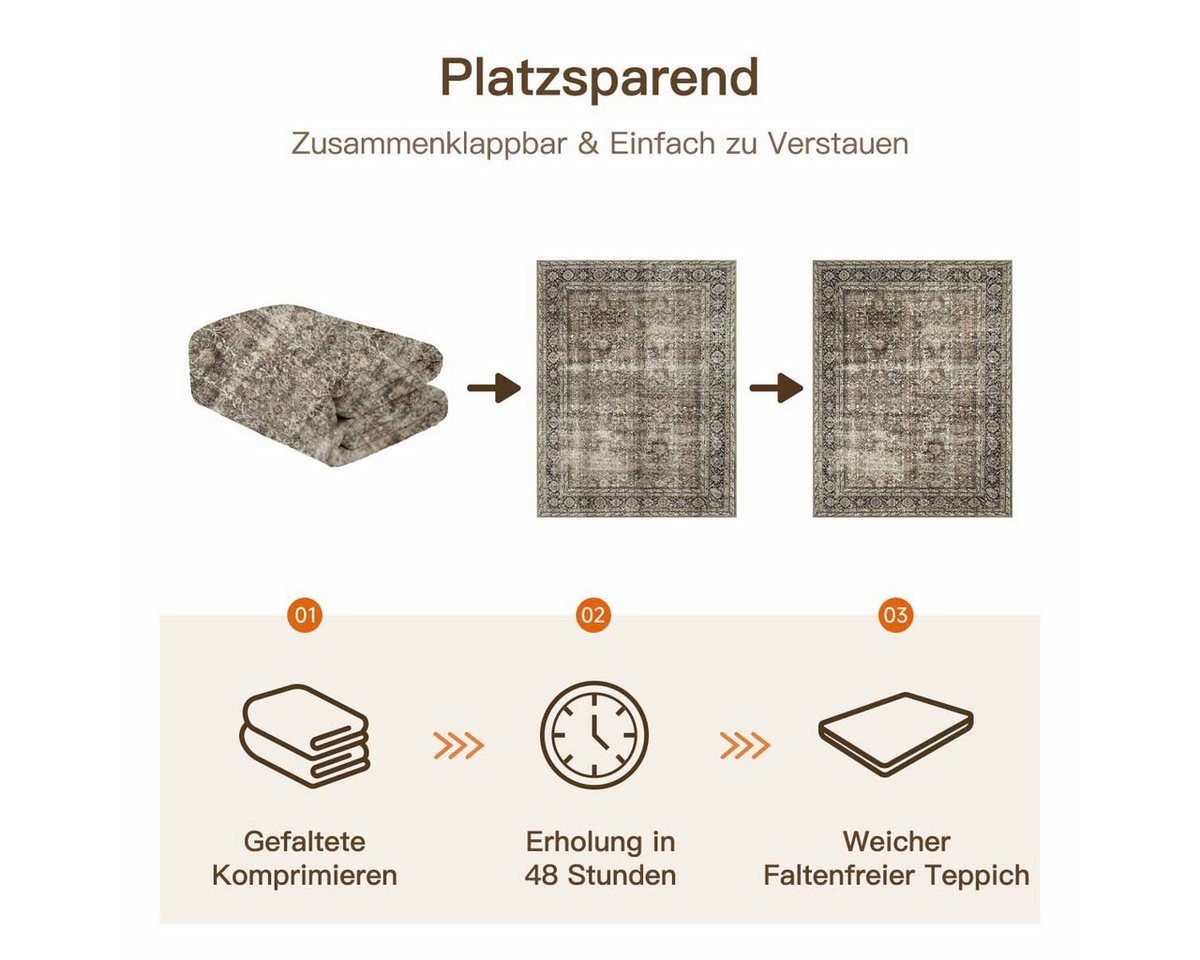 PURECOZY Teppich Wohnzimmerteppich, rutschfester Teppich, Vintage Stil, rechteckig, Höhe: 6.1 mm, geeignet für verschiedene Innenräume, 120x180cm Bild 3