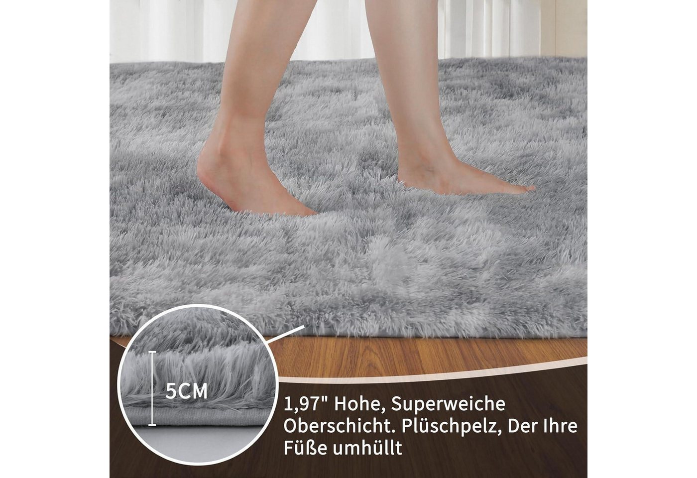 LuxusKollektion Hochflor-Teppich Teppich Hochflor Grau 160x230 Batik Hellgrau 160 x 230 cm Rechteckig