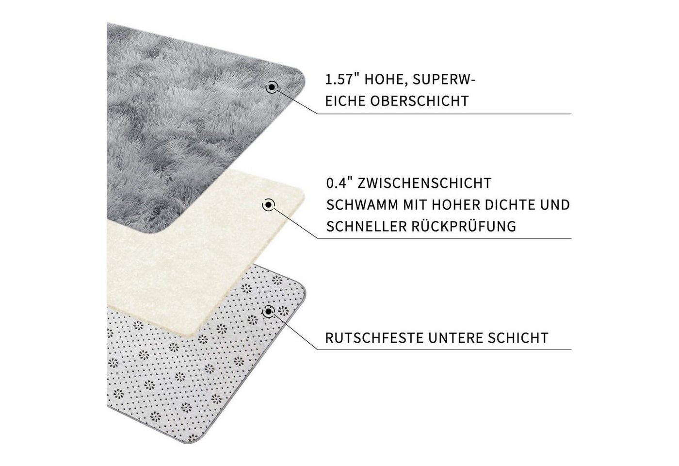 LuxusKollektion Hochflor-Teppich Teppich Hochflor Grau 160x230 Batik Hellgrau 160 x 230 cm Rechteckig Bild 3