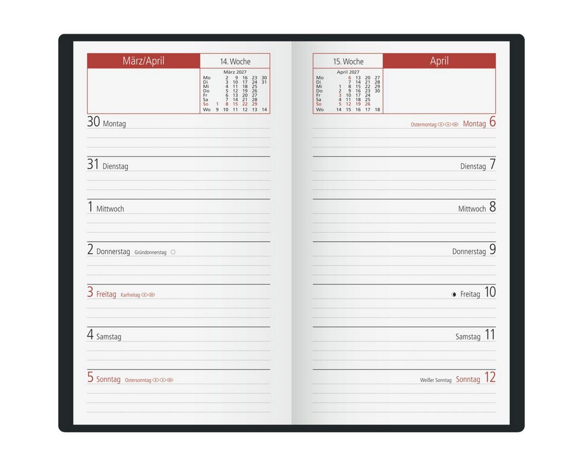 rido ide Taschenkalender Taschenkalender TM15 8,7x15,3cm 1 Woche/Seite Kunststoff bordeaux 2027 Bild 2