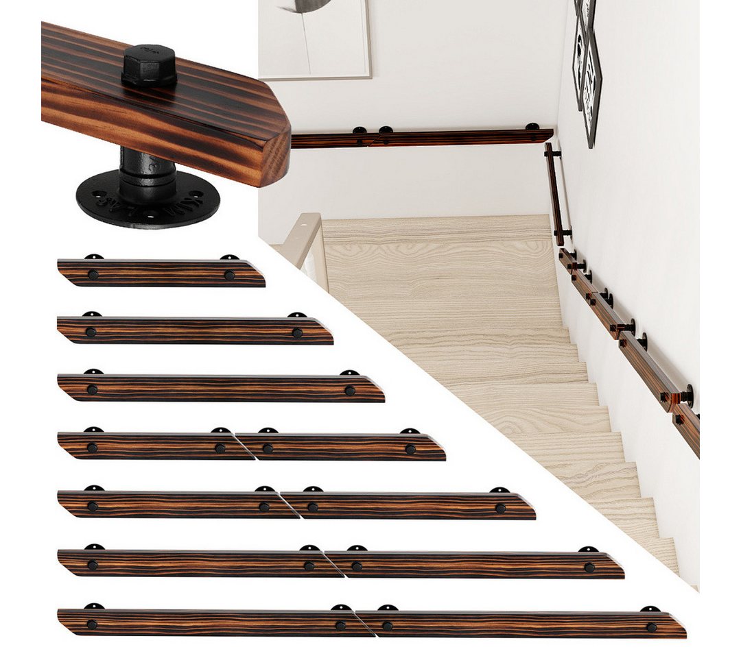 Clanmacy Handlauf Buche Handlauf 60cm Geländer mit 2 Halter Halterung verschiedene, 60 cm Gesamtlänge, (Wandhandlauf Wandhalterung Innen & Außen), Wandhandlauf Wandhalterung Innen & Außen Bild 3