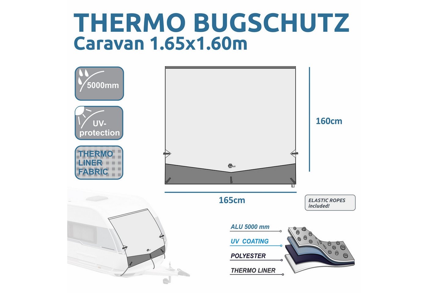 yourGEAR Autoplane your GEAR Caravan Bugschutzplane Thermo 165 x 160 cm - Wohnwagen Bild 4