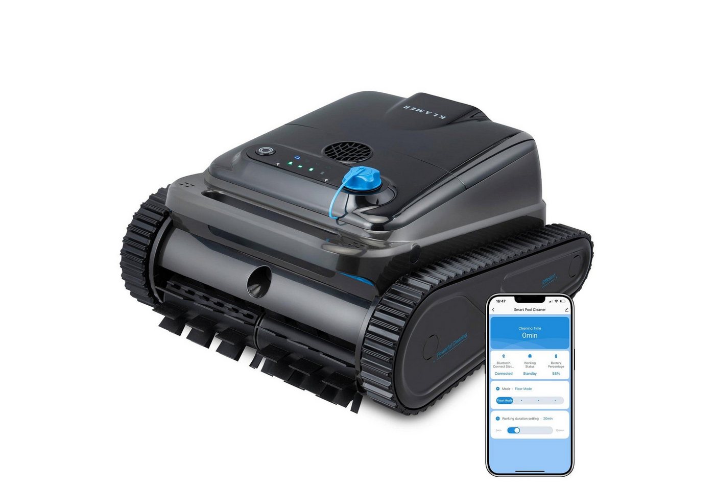 KLAMER Poolroboter Akku Kabellos, Wand & Boden, 150 Min, 200 m², Bluetooth App-Steuerun…, 4 Reinigungsmodi, Intelligente Navigation, Automatische Parkfunktion Bild 3