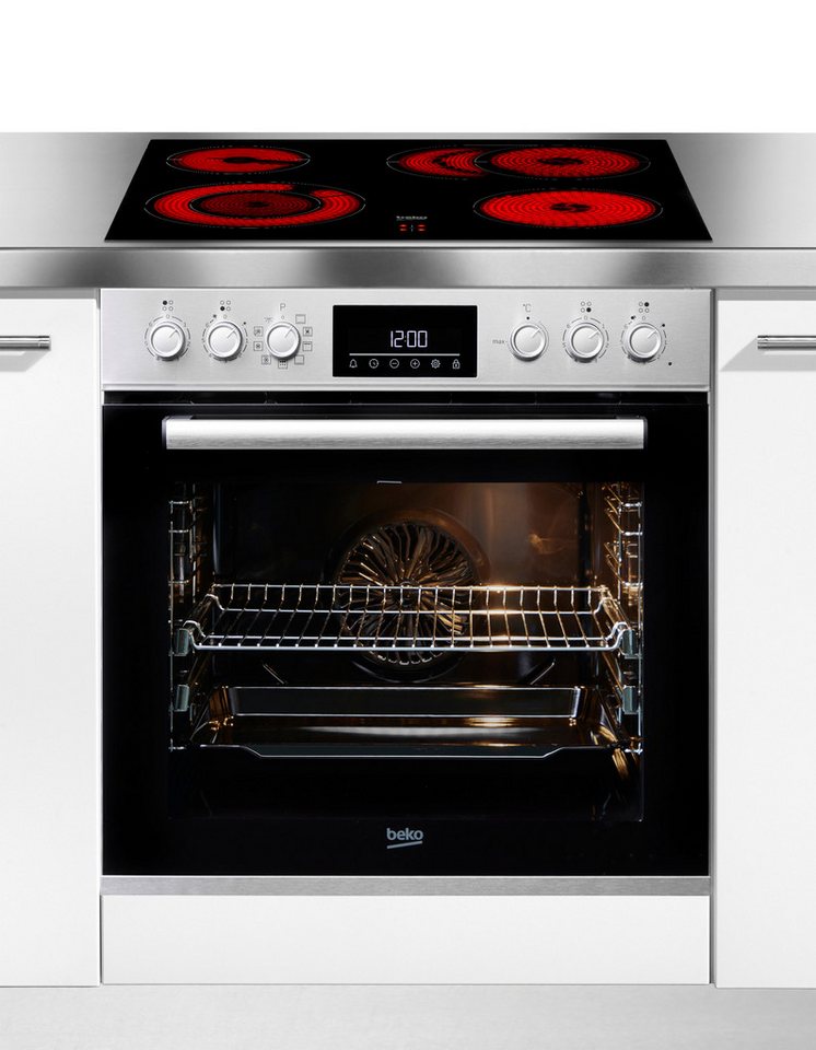 BEKO Elektro-Herd-Set BBUM12320XMPE, mit 2-fach-Teleskopauszug, Pyrolyse-Selbstreinigung, Gleichmäßige Heißluft für perfekte Ergebnisse dank Aeroperfect