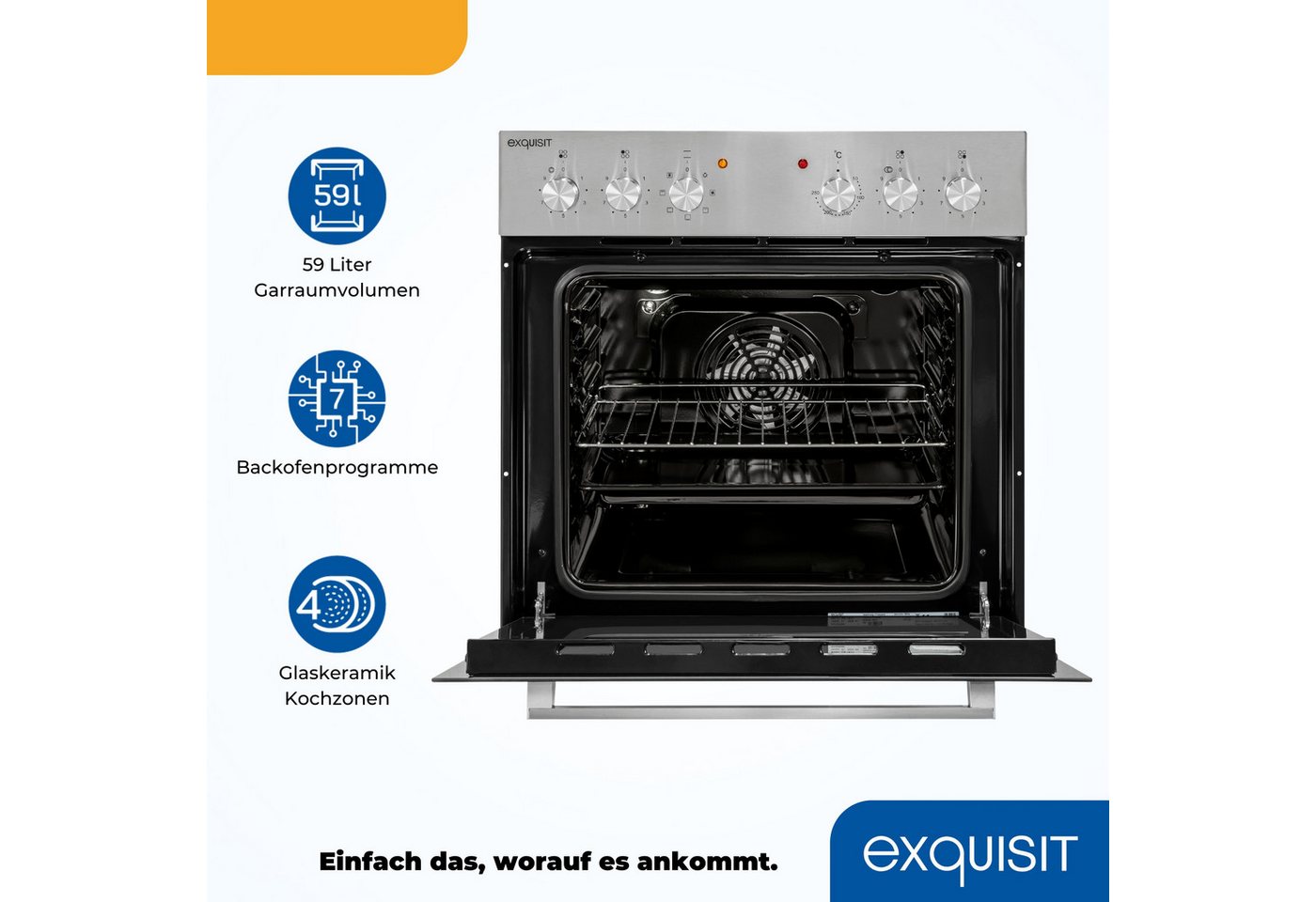 exquisit Elektro-Herd-Set EHE 156-2.1 UBZ, Umluft für gleichmäßige Wärme ideal für Plätzchen auf mehreren Blechen Bild 2