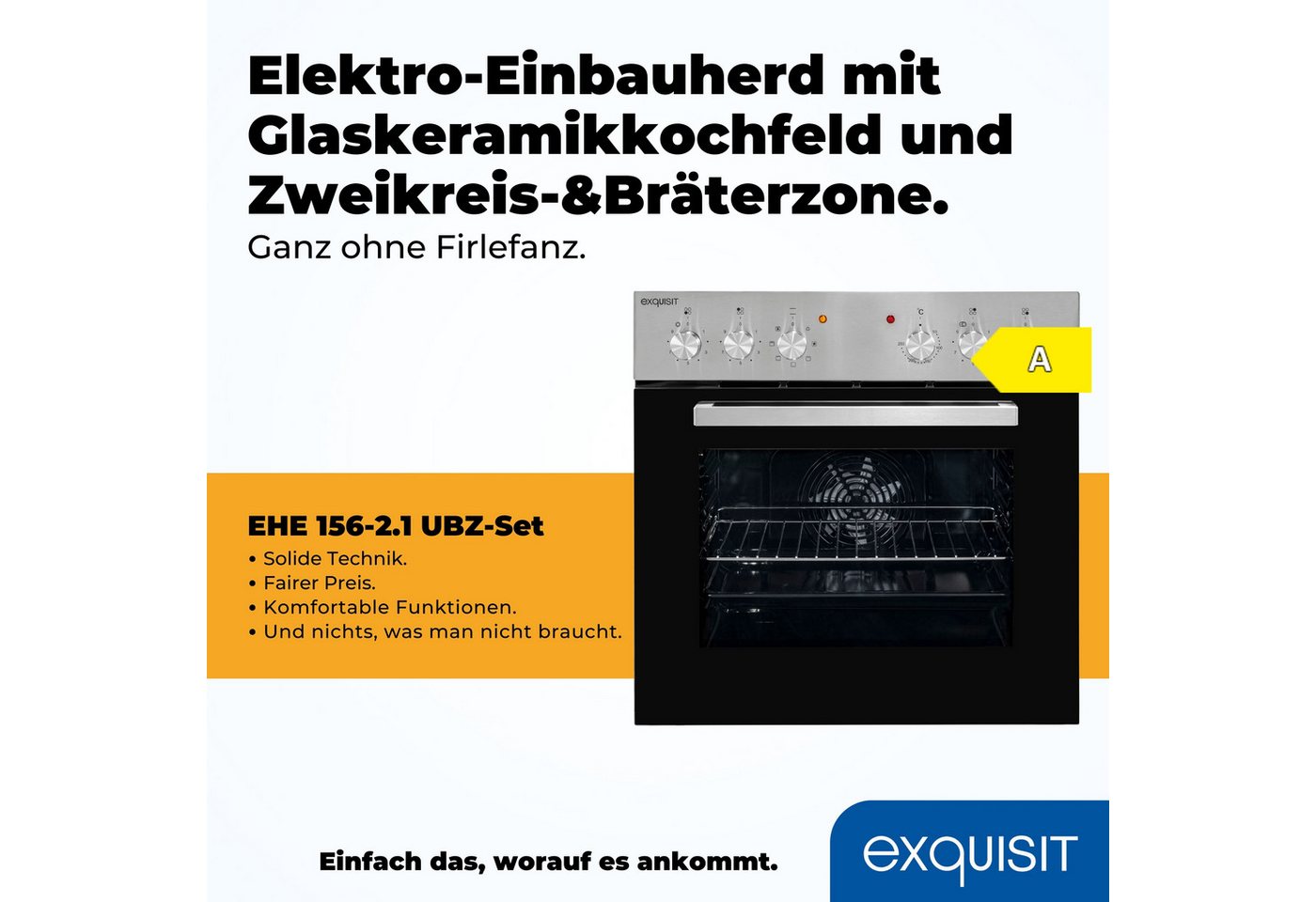 exquisit Elektro-Herd-Set EHE 156-2.1 UBZ, Umluft für gleichmäßige Wärme ideal für Plätzchen auf mehreren Blechen Bild 3