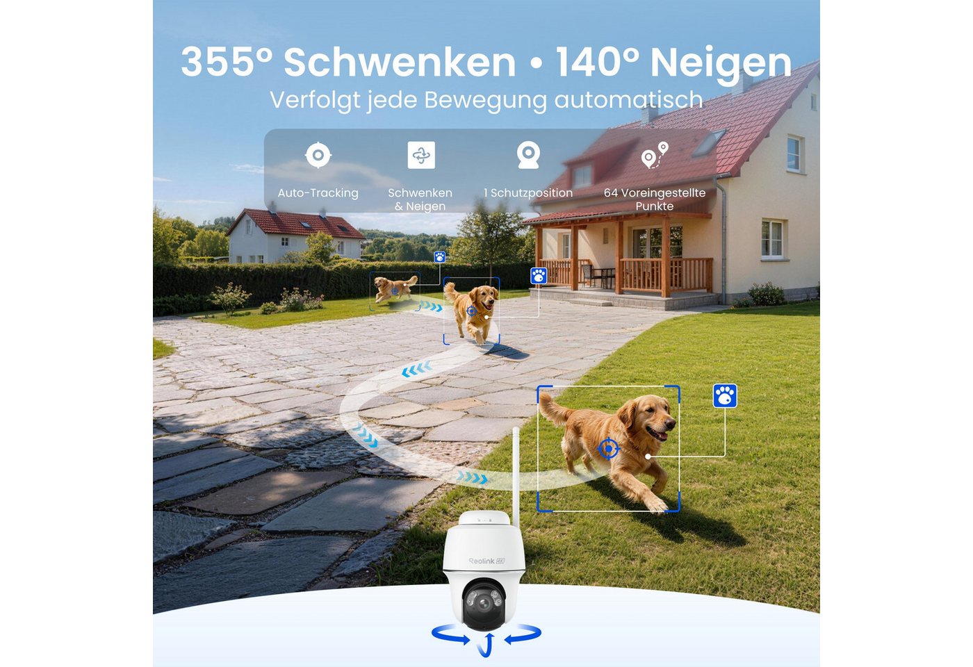 Reolink Überwachungskamera 4K 8MP Pan & Tilt Smarte kabellose Argus Series (Außenbereich, 360° Auto-Tracking, DualBand WLAN 6,Spotlight,Zwei-Wege-Kommunikation) Bild 4