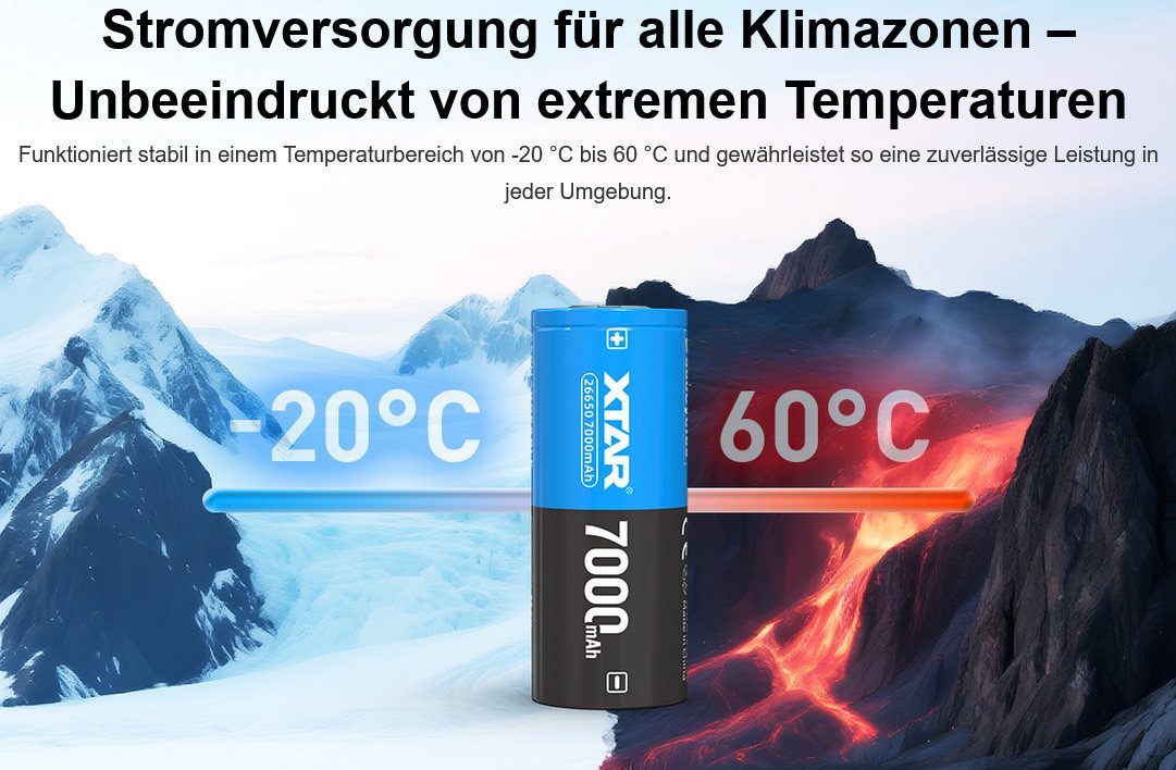 XTAR 26650 - 7000mAh, 3,6V - 3,7V Li-Ion-Akku PCB geschützt Max Power 10A Akku 7000 mAh (1 St) Bild 3