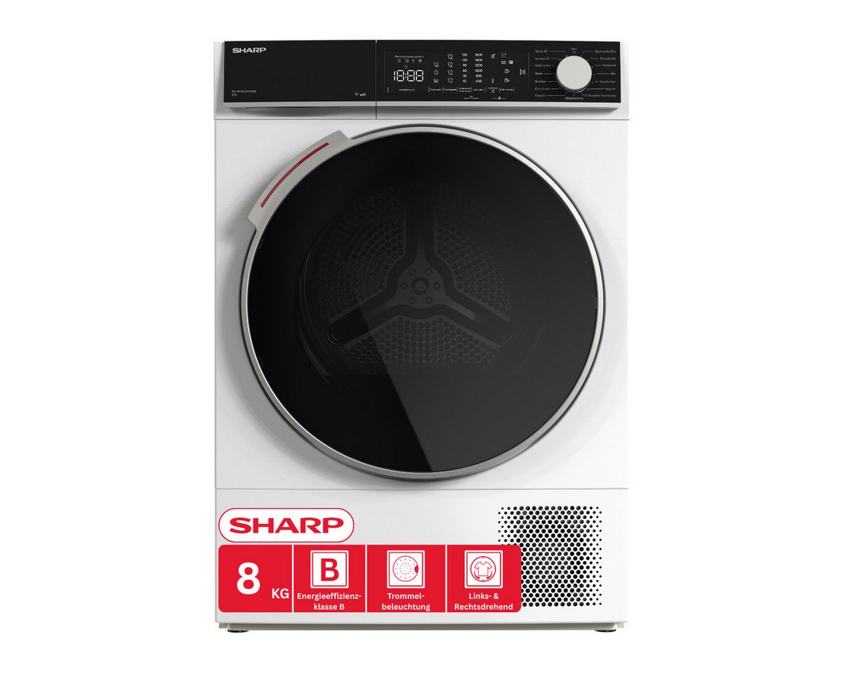 Sharp Wärmepumpentrockner KD-WNHL KD-WNHL8S9GWB-DE, WiFi, VeeZy App-Steuerung, BubbleDrum, Sensortrocknung, 15 Programme