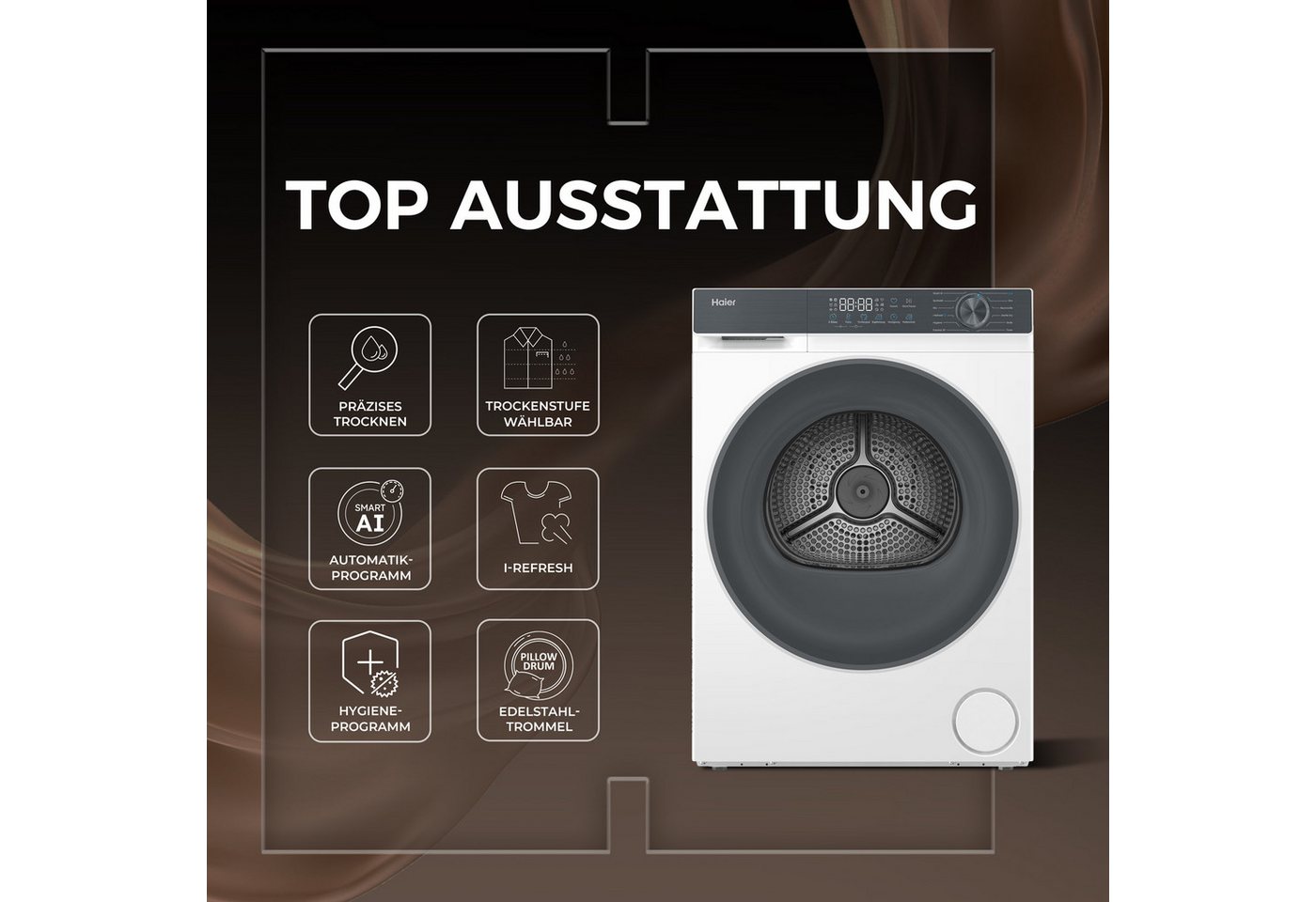 Haier Wärmepumpentrockner G3 Serie HD80-C33637, Smart AI Automatikprogramm Bild 3