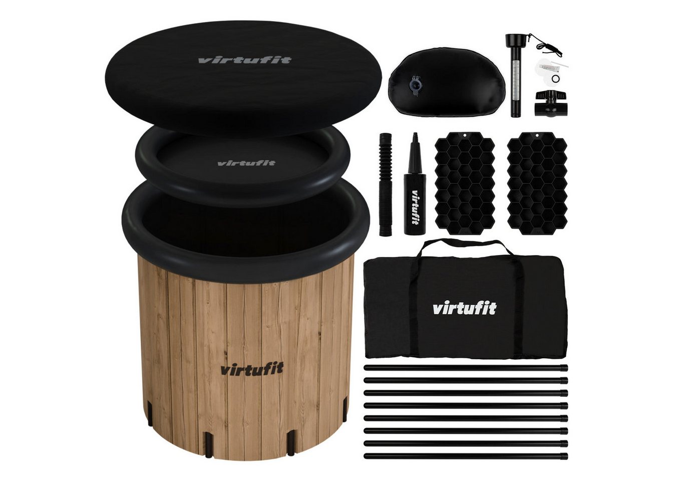 VirtuFit Badebottich VirtuFit Eisbad XXL 375 Liter Wood Look inkl. Zubehör 80x80x75 cm Bild 2
