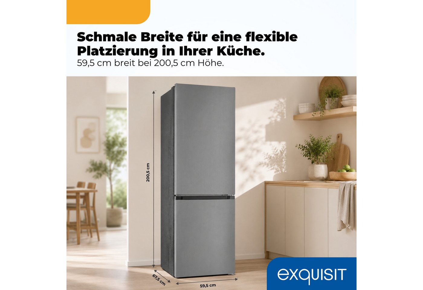 exquisit Kühl-/Gefrierkombination KGC380-115-NF-040A inoxlook, 200,5 cm hoch, 59,5 cm breit, Humidity Box für optimale Feuchtigkeitsregulierung & kein Abtauen mehr
