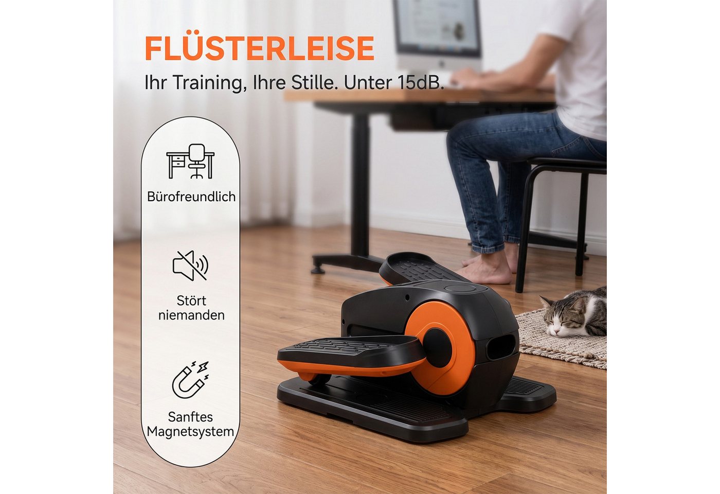 AKKEE Ellipsentrainer Crosstrainer Mini Ellipsentrainer für Zuhause Untertisch Beintrainer, mit LED-Display und Fernbedienung, 12 Geschwindigkeitsstufe, leise