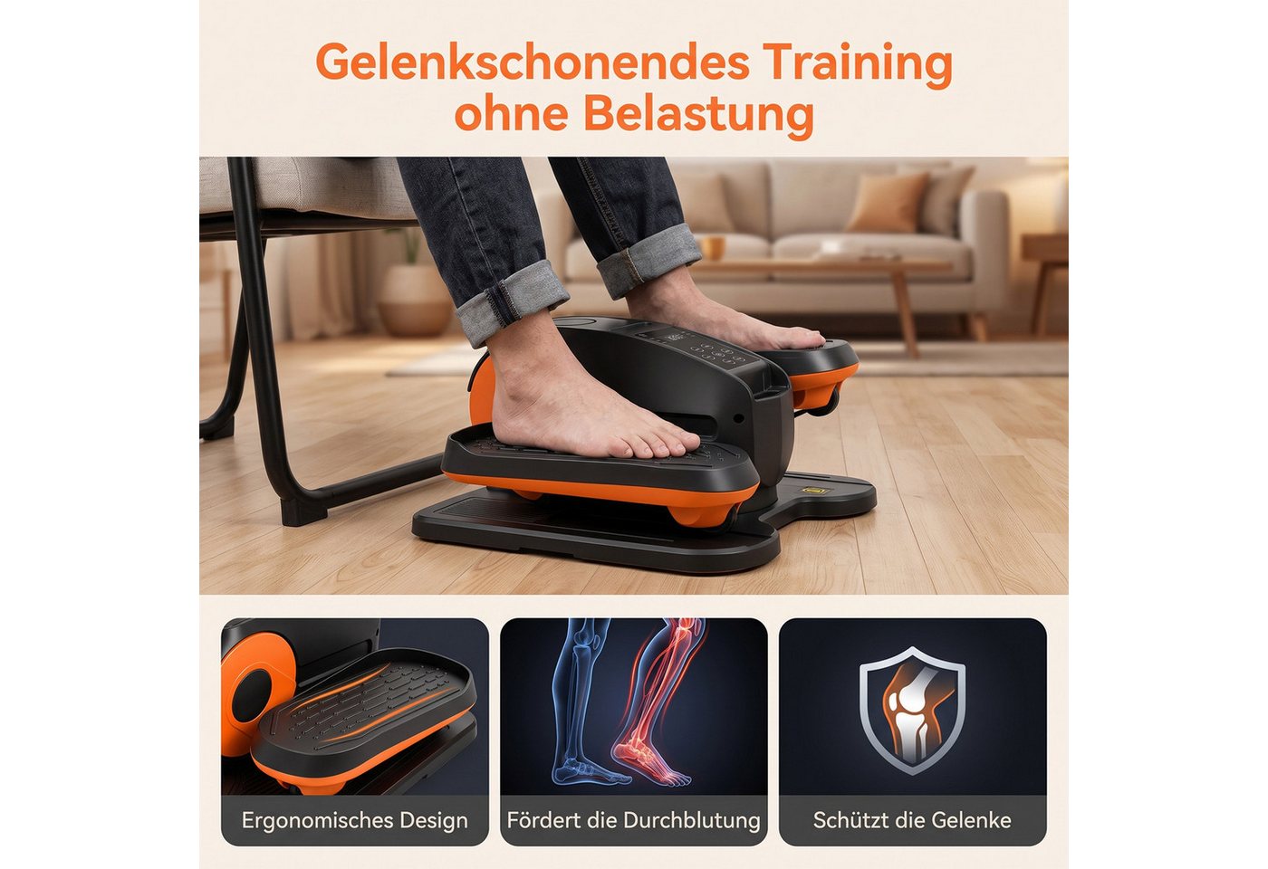 AKKEE Ellipsentrainer Crosstrainer Mini Ellipsentrainer für Zuhause Untertisch Beintrainer, mit LED-Display und Fernbedienung, 12 Geschwindigkeitsstufe, leise Bild 2