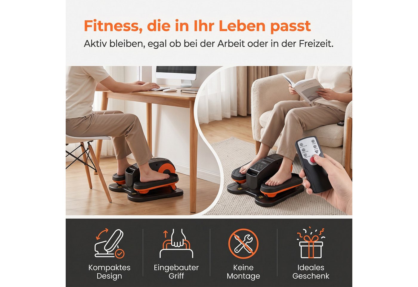 AKKEE Ellipsentrainer Crosstrainer Mini Ellipsentrainer für Zuhause Untertisch Beintrainer, mit LED-Display und Fernbedienung, 12 Geschwindigkeitsstufe, leise Bild 3