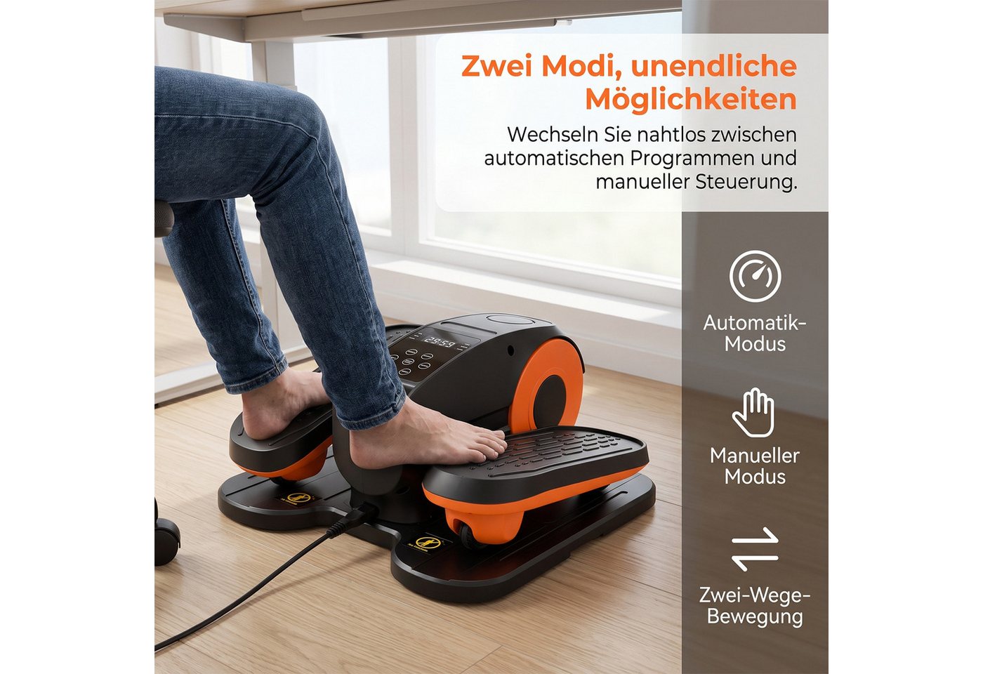 AKKEE Ellipsentrainer Crosstrainer Mini Ellipsentrainer für Zuhause Untertisch Beintrainer, mit LED-Display und Fernbedienung, 12 Geschwindigkeitsstufe, leise Bild 5