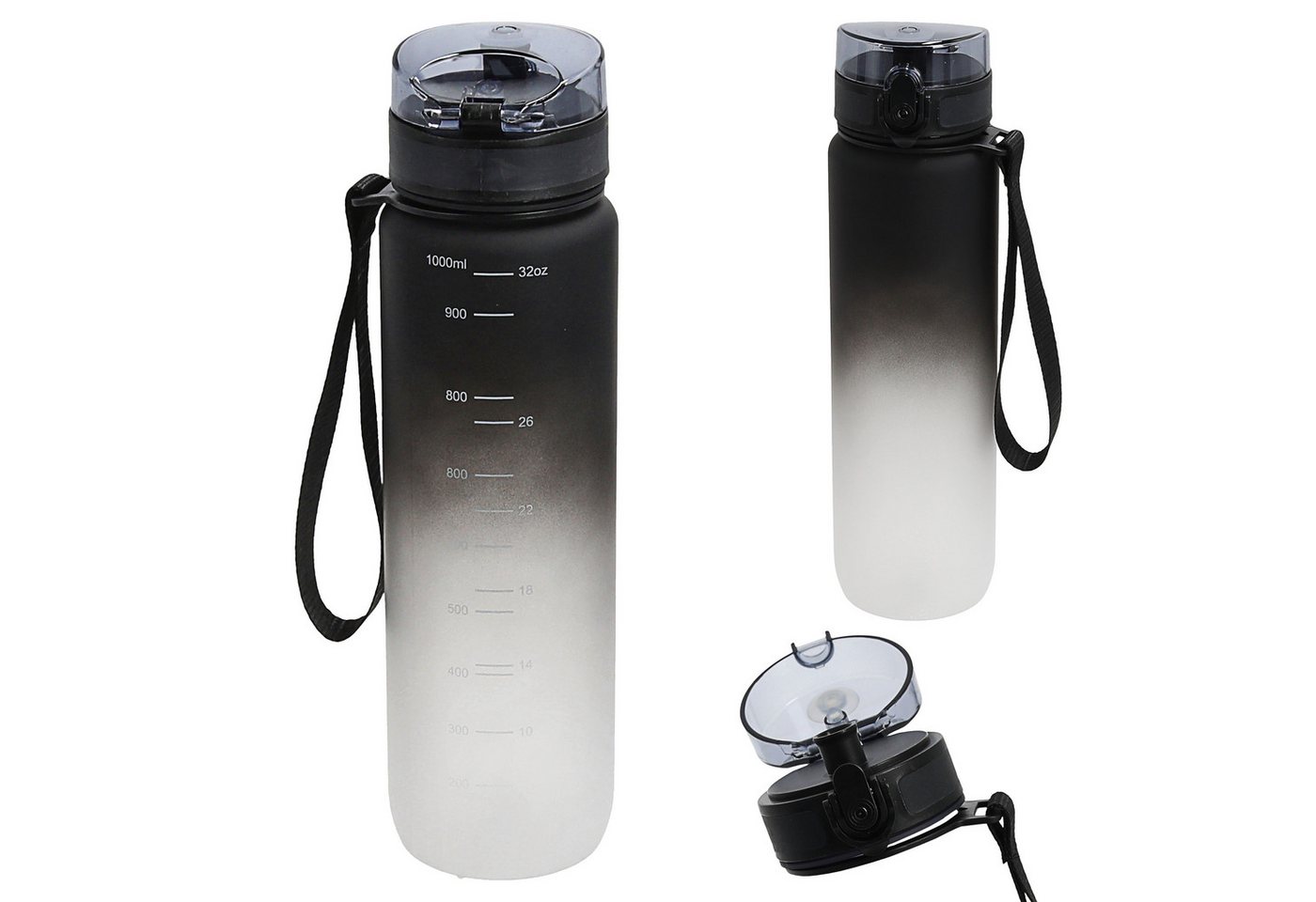 CEPEWA Trinkflasche Trinkflasche 1000ml PET PP PE 7,5x28cm schwarz weiß Handschlaufe Sieb Bild 5