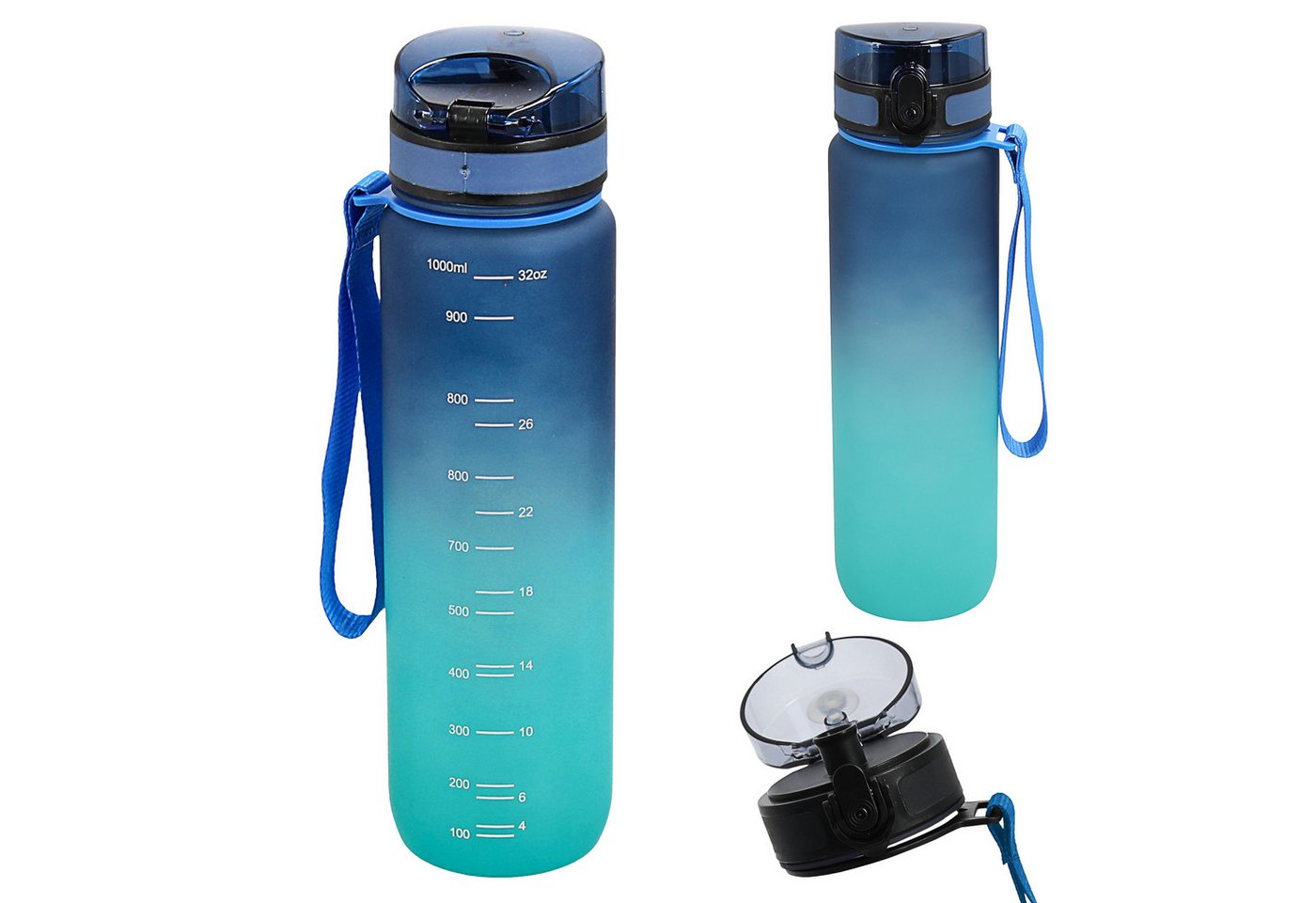 CEPEWA Trinkflasche Trinkflasche 1000ml PET PP PE 7,5x28cm grün blau Handschlaufe Sieb Bild 4
