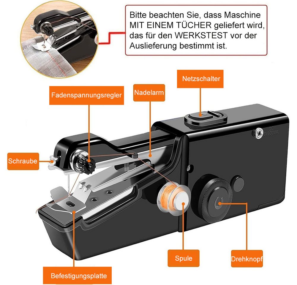 TUWENA Nähmaschine Handnähmaschine, Tragbare Mini-Nähmaschine,Elektrische Handnähmaschine, Mit Nähzubehör für Anfänger, für Kleidung,Stoffe, Cutains, Home Travel Bild 2