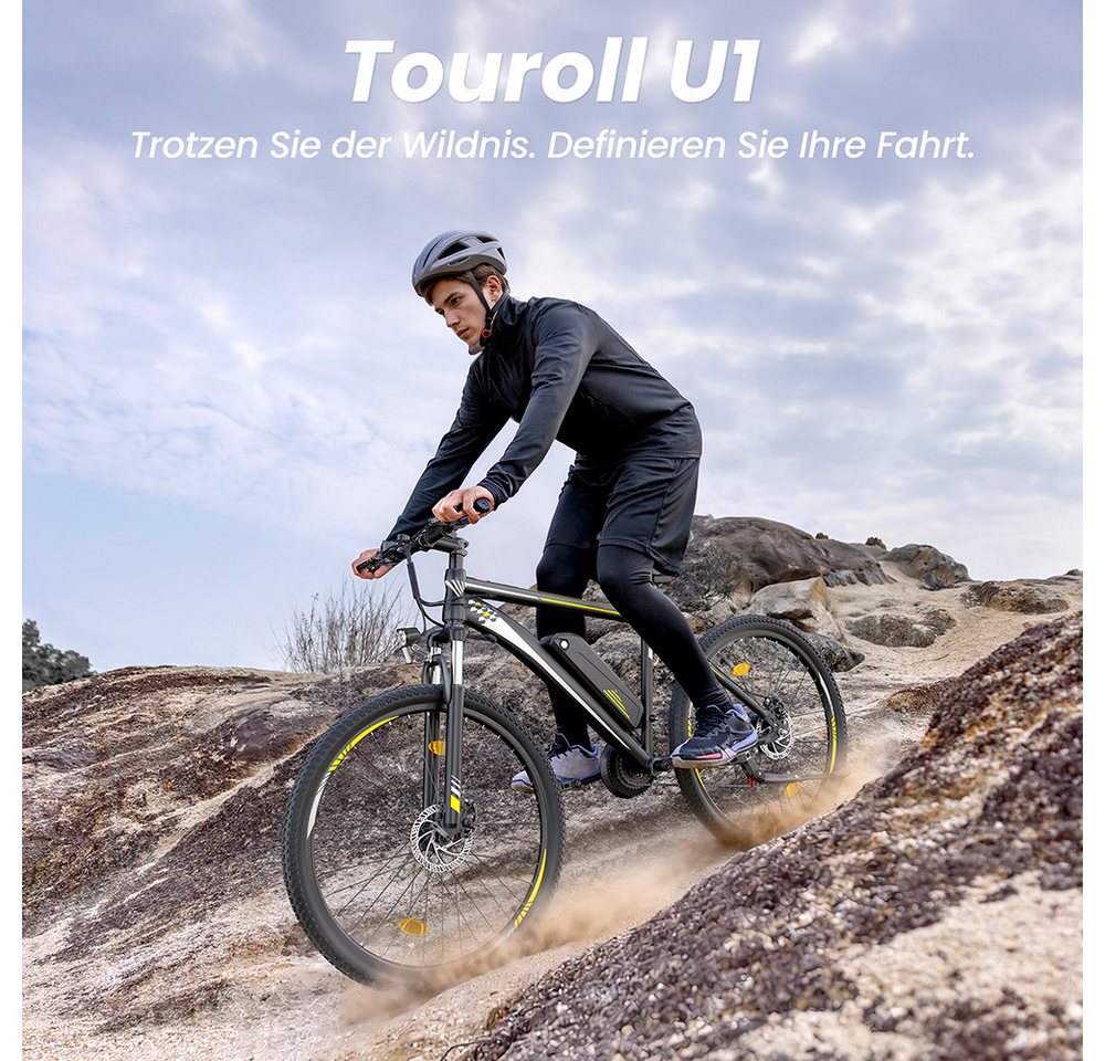 Touroll E-Bike U1 Trekkingrad mit 250-W-Motor, 468 Wh Akku, 21 Gang Shimano, Heckmotor, 468 Wh, 65 km Reichweite, 21‑Gang Shimano, Scheibenbremsen