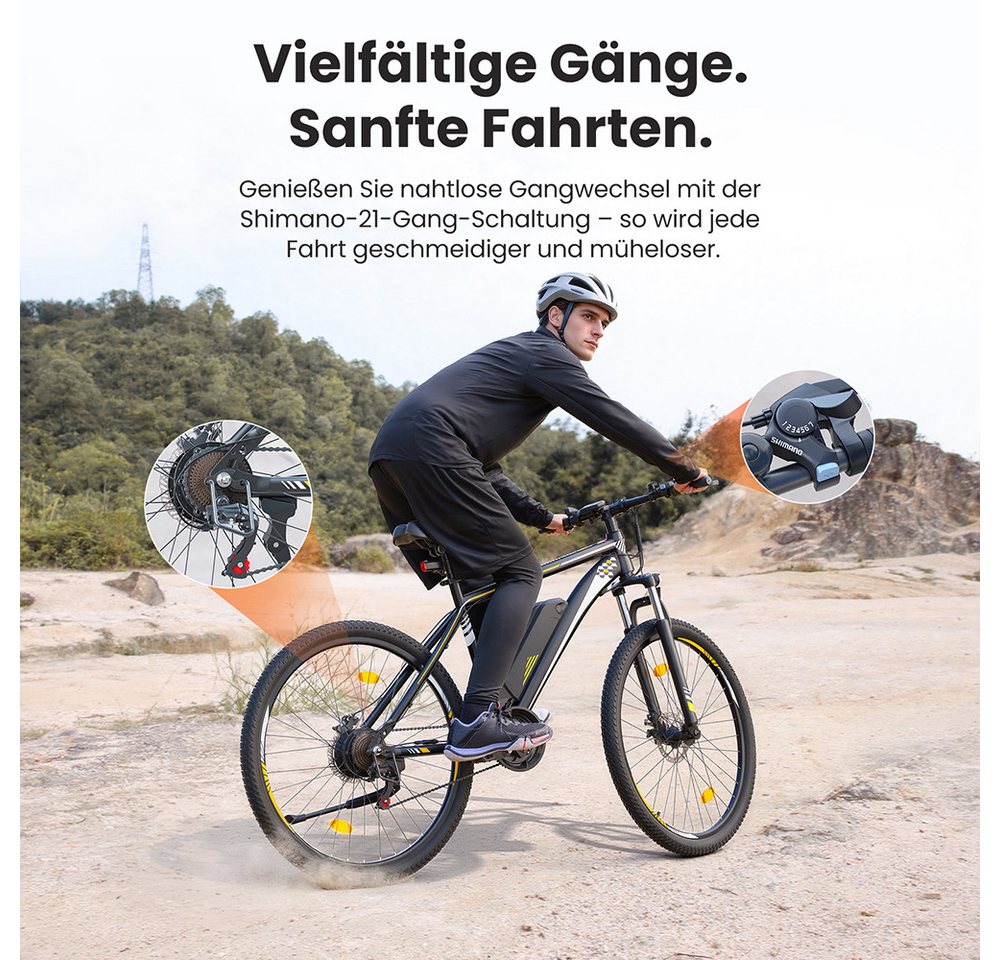 Touroll E-Bike U1 Trekkingrad mit 250-W-Motor, 468 Wh Akku, 21 Gang Shimano, Heckmotor, 468 Wh, 65 km Reichweite, 21‑Gang Shimano, Scheibenbremsen Bild 2