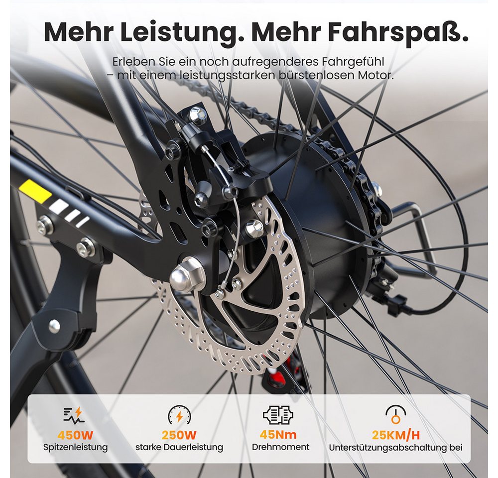 Touroll E-Bike U1 Trekkingrad mit 250-W-Motor, 468 Wh Akku, 21 Gang Shimano, Heckmotor, 468 Wh, 65 km Reichweite, 21‑Gang Shimano, Scheibenbremsen Bild 3