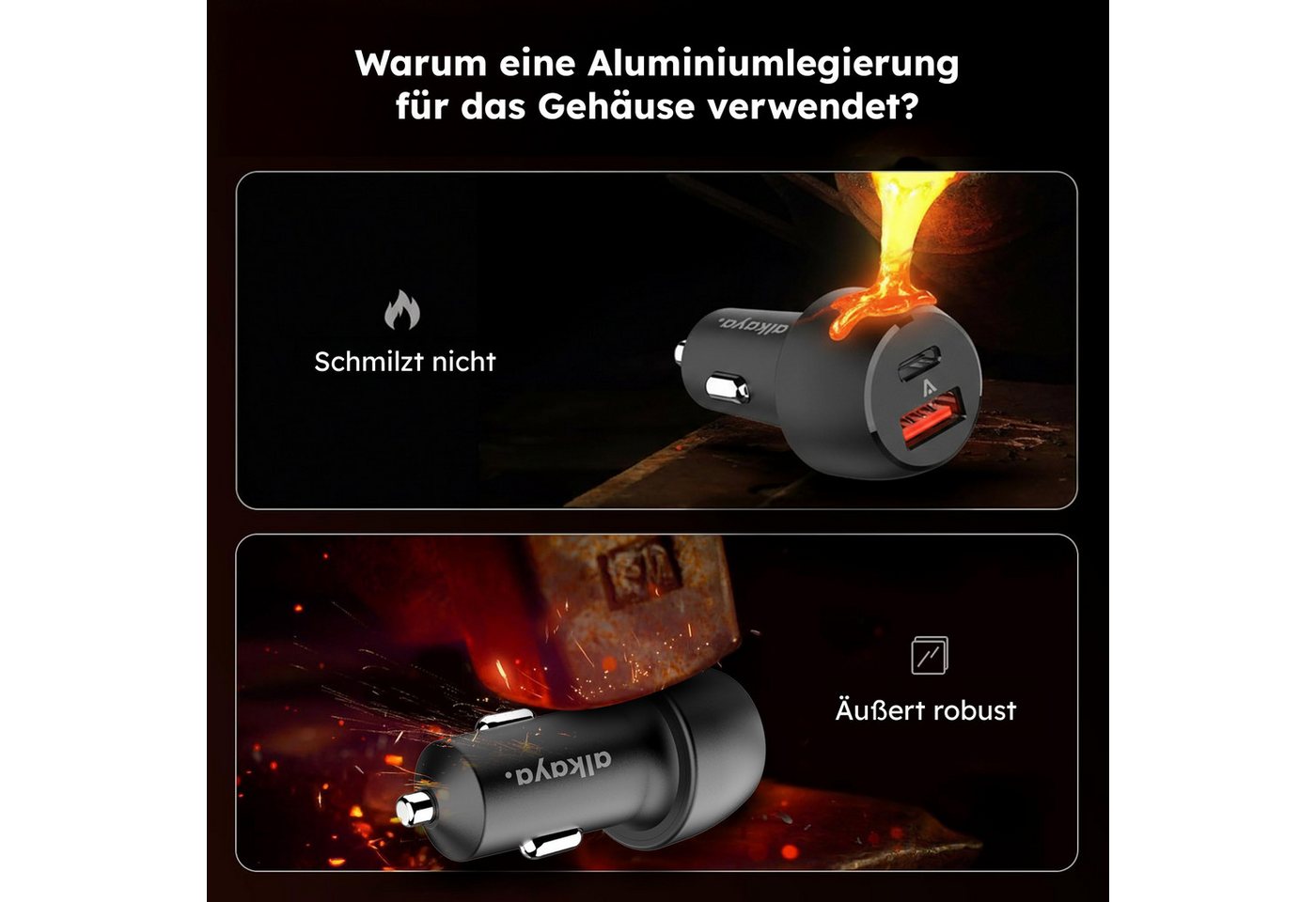 alkaya. Schnellladekabel KFZ Ladegerät USB C Auto Ladekabel Handy Autoladekabel, Für Xiaomi, Für Huawei, für Apple iPhone, für Samsung Galaxy, Für Google, Für Sony, USB-C, Für Apple, USB Typ C (100 cm), Zigarettenanzünder 48W schnellladegerät Datenkabel