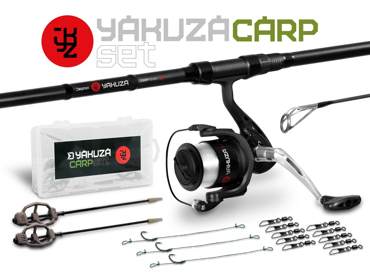 Delphin.sk Karpfenrute Karpfen Feeder Set YAKUZA - Rute 360cm + Rolle + viel Zubehör, (19-tlg), 19 teilies Angelset für Karpfen Bild 5