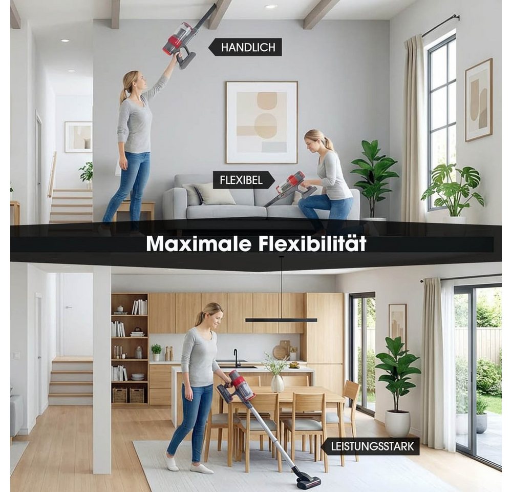 CLEANmaxx Akku-Hand-und Stielstaubsauger Akku-Zyklonsauger, 2 in 1 Handstaubsauger & Bodenstaubsauger, 150 W, beutellos, 22,2-V-Li-Ion-Handstaubsauger Akku, Handsauger mit 12 kPa Saugkraft Bild 5