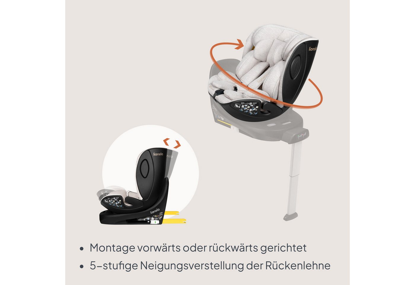 lionelo Autokindersitz MOXIE NEXT I-SIZE, ab: ab Geburt, bis: bis zum 4. Lebensjahr, ab: 40 cm, bis: 105 cm, (Set), i-Size/SIP/8x Kopfstütze/5x Neigung/Dri-Seat Bild 2
