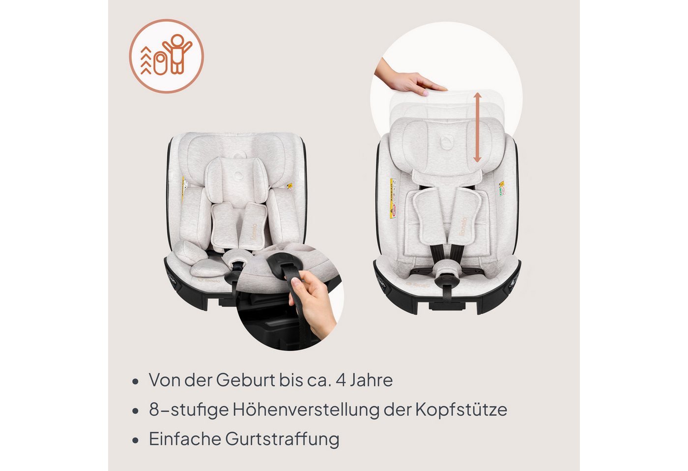 lionelo Autokindersitz MOXIE NEXT I-SIZE, ab: ab Geburt, bis: bis zum 4. Lebensjahr, ab: 40 cm, bis: 105 cm, (Set), i-Size/SIP/8x Kopfstütze/5x Neigung/Dri-Seat Bild 4