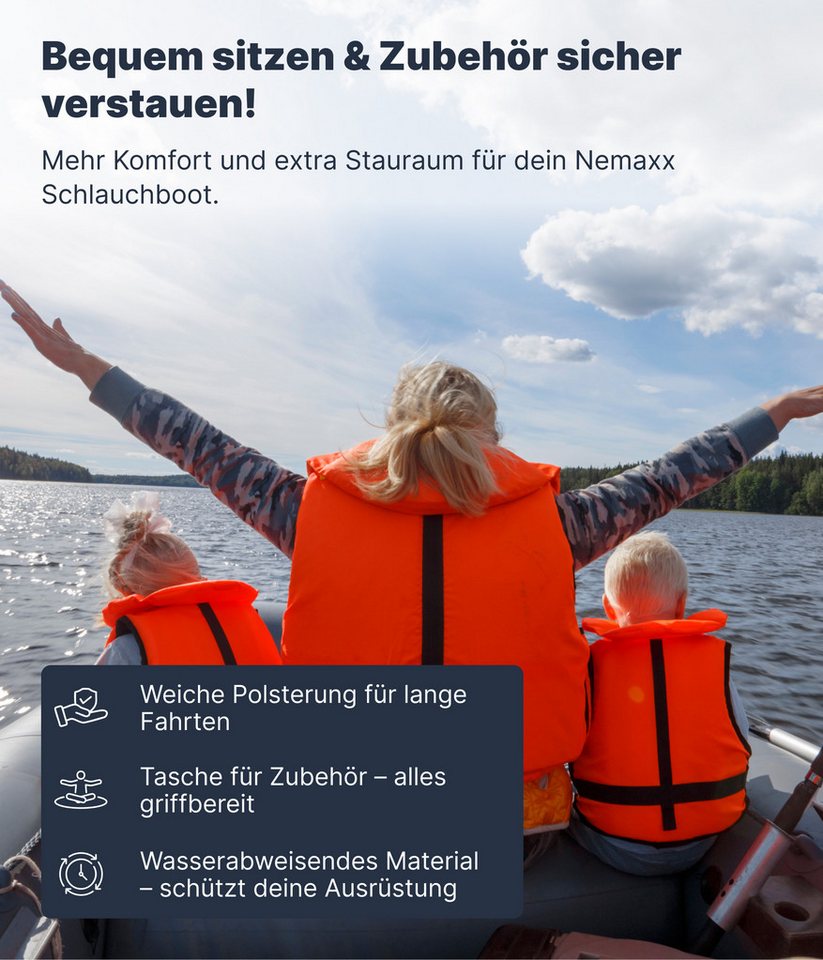 NEMAXX Schlauchboot Professional Sitzbanktasche 70 cm, (abnehmbare Stauraumtasche & Bootstasche mit Tragegurt, wasserabweisend), Praktischer Reißverschluss für schnellen Zugriff auf dein Bootszubehör