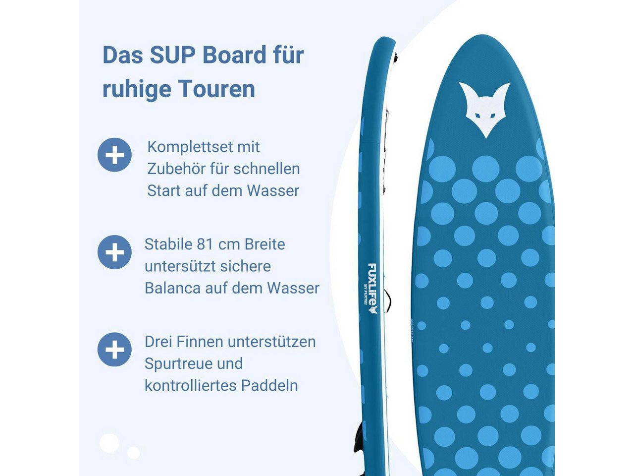 FUXLIFE SUP-Board FX-SUP320eco, Aufblasbar, (3 Finnen,Paddel,Pumpe,Tragetasche,Sicherheitsleine,Reparaturset)