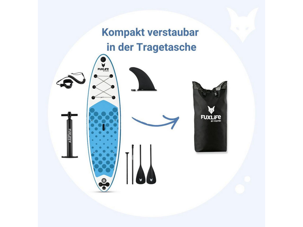 FUXLIFE SUP-Board FX-SUP320eco, Aufblasbar, (3 Finnen,Paddel,Pumpe,Tragetasche,Sicherheitsleine,Reparaturset) Bild 2