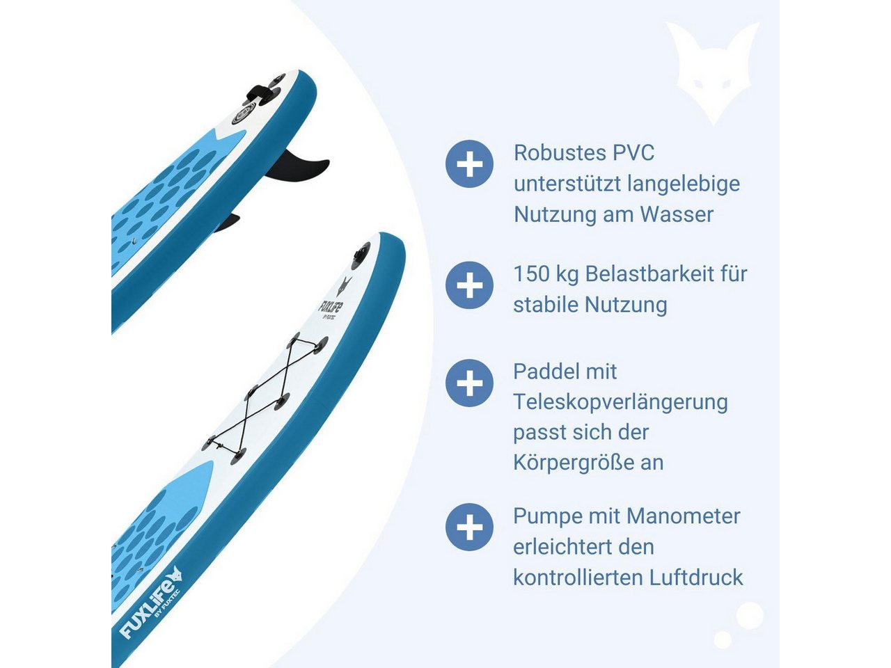 FUXLIFE SUP-Board FX-SUP320eco, Aufblasbar, (3 Finnen,Paddel,Pumpe,Tragetasche,Sicherheitsleine,Reparaturset) Bild 4