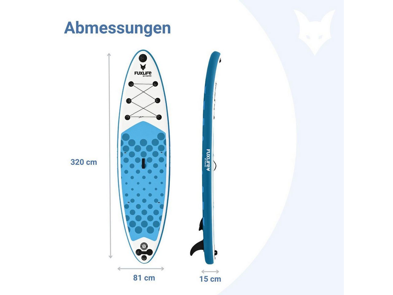 FUXLIFE SUP-Board FX-SUP320eco, Aufblasbar, (3 Finnen,Paddel,Pumpe,Tragetasche,Sicherheitsleine,Reparaturset) Bild 5