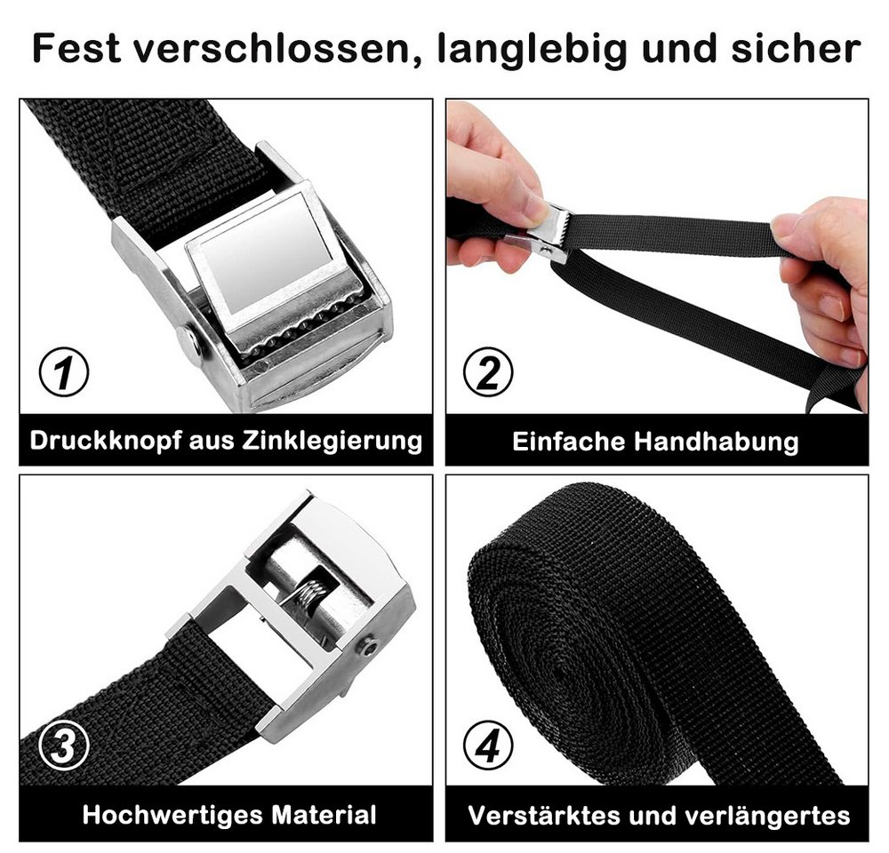 AFKSMILE Spanngurt 4 Stück Spanngurte 2m x 20mm, Verstellbare Zurrgurte mit Klemmschloss Befestigungsgurt Gepäckträger, für Transport, Fracht, Gepäck, Camping