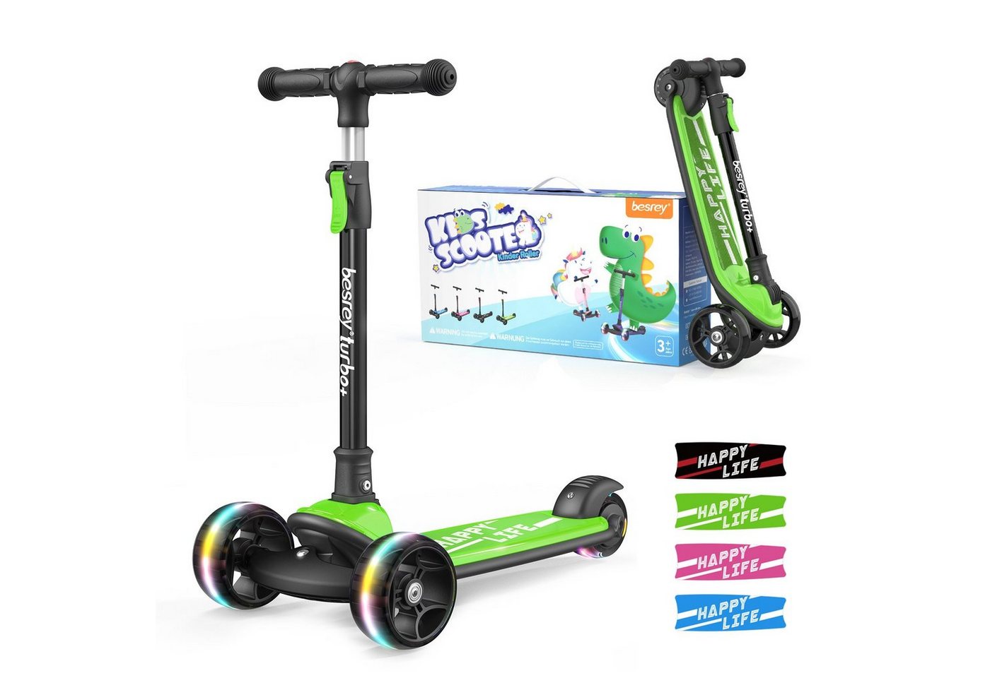besrey Dreiradscooter Kinder Scooter Kinder Roller Kinderroller ab 3 jahre faltbar, Alle drei Räder mit LED, Kinderscooter mit ABEC-7 Kugellager