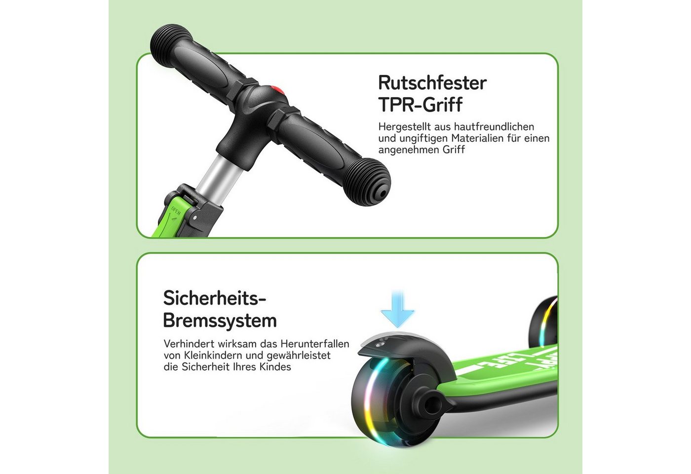 besrey Dreiradscooter Kinder Scooter Kinder Roller Kinderroller ab 3 jahre faltbar, Alle drei Räder mit LED, Kinderscooter mit ABEC-7 Kugellager Bild 2