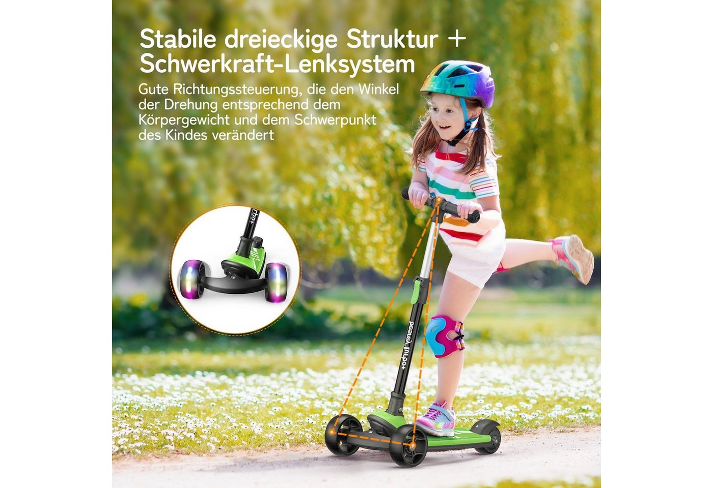besrey Dreiradscooter Kinder Scooter Kinder Roller Kinderroller ab 3 jahre faltbar, Alle drei Räder mit LED, Kinderscooter mit ABEC-7 Kugellager Bild 3