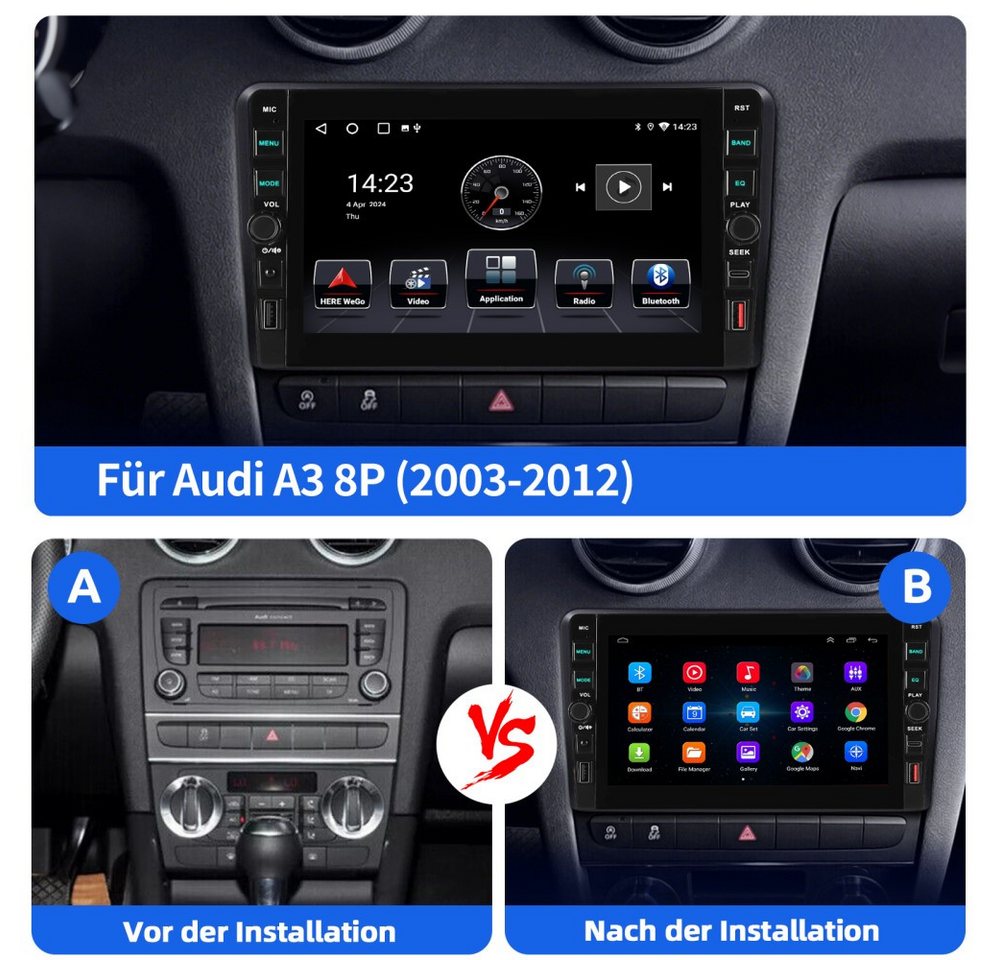 ESSGOO Für Audi A3 S3 RS3 8P 8V 8" Carplay Android 16 Autoradio 4+64G Autoradio (GPS NAVI RDS SWC USB WIFI) Bild 4