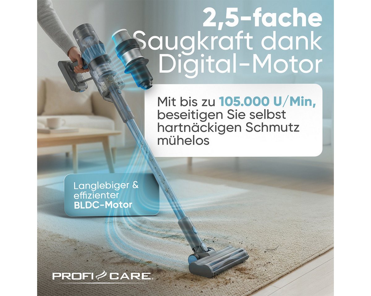 ProfiCare Akku-Bodenstaubsauger PC-BS 3138 A, Akku Staubsauger, 500W Motor, Staubsauger kabellos Bild 4