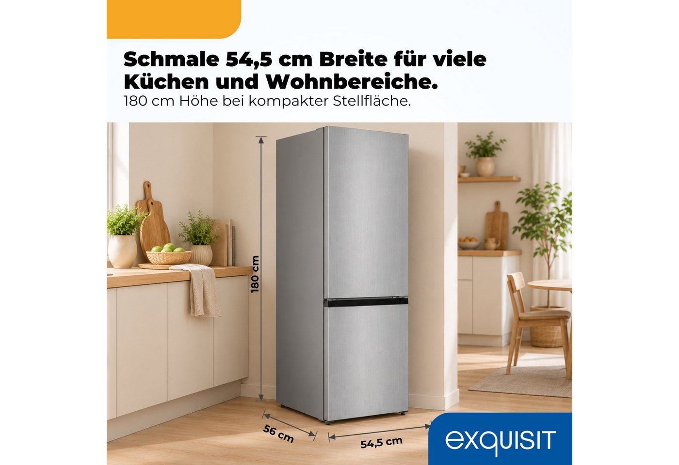 exquisit Kühl-/Gefrierkombination KGC5265-70-040D, 180 cm hoch, 54,5 cm breit, 262 l Nutzinhalt gesamt, 4 Sternefach, Energieklasse D