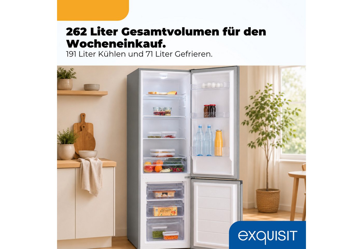 exquisit Kühl-/Gefrierkombination KGC5265-70-040D, 180 cm hoch, 54,5 cm breit, 262 l Nutzinhalt gesamt, 4 Sternefach, Energieklasse D Bild 4