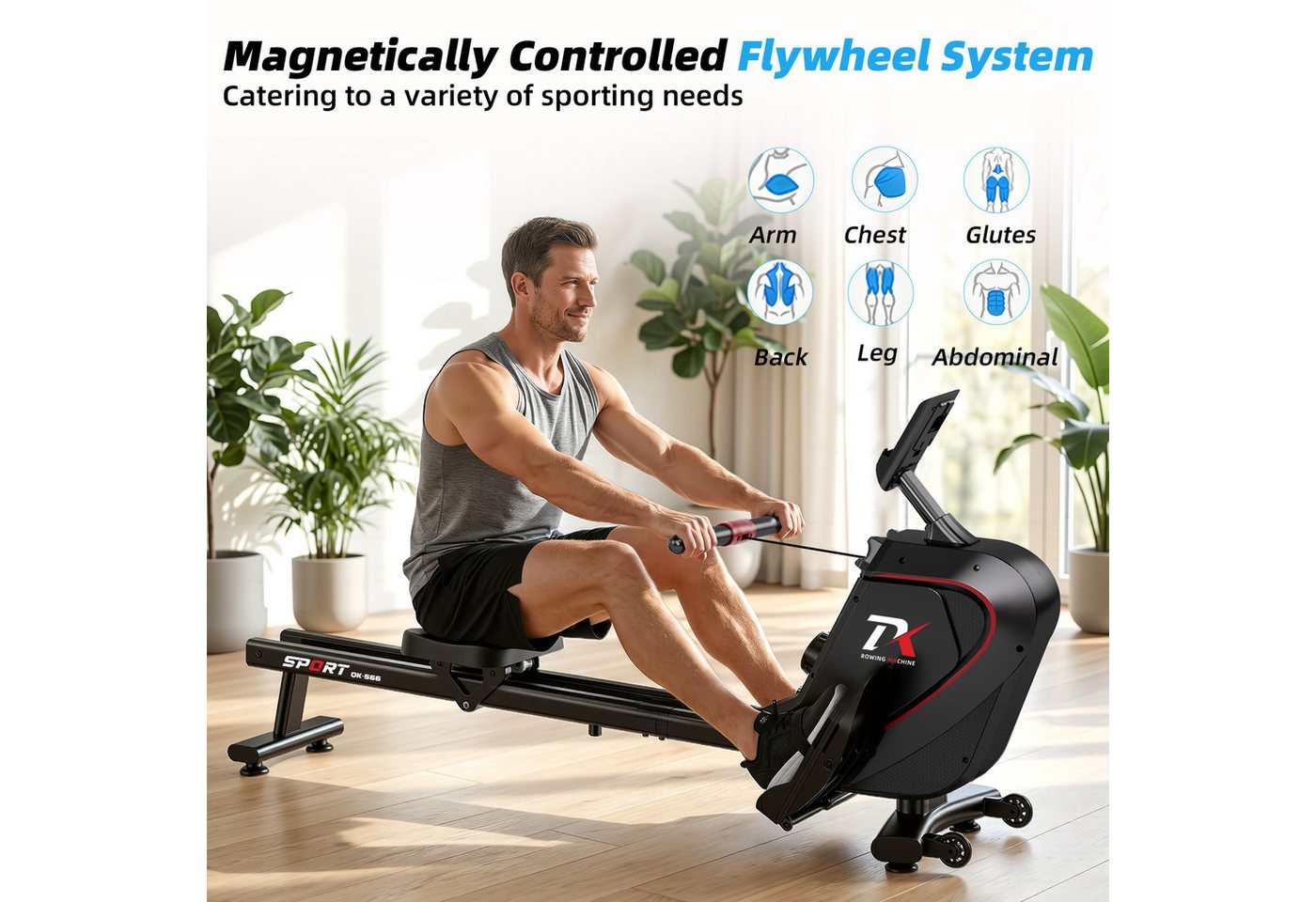 YEE RUN Rudergerät für Zuhause - 16 magnetische Widerstandsstufen, LCD-Display und App, Widerstandsverstellung