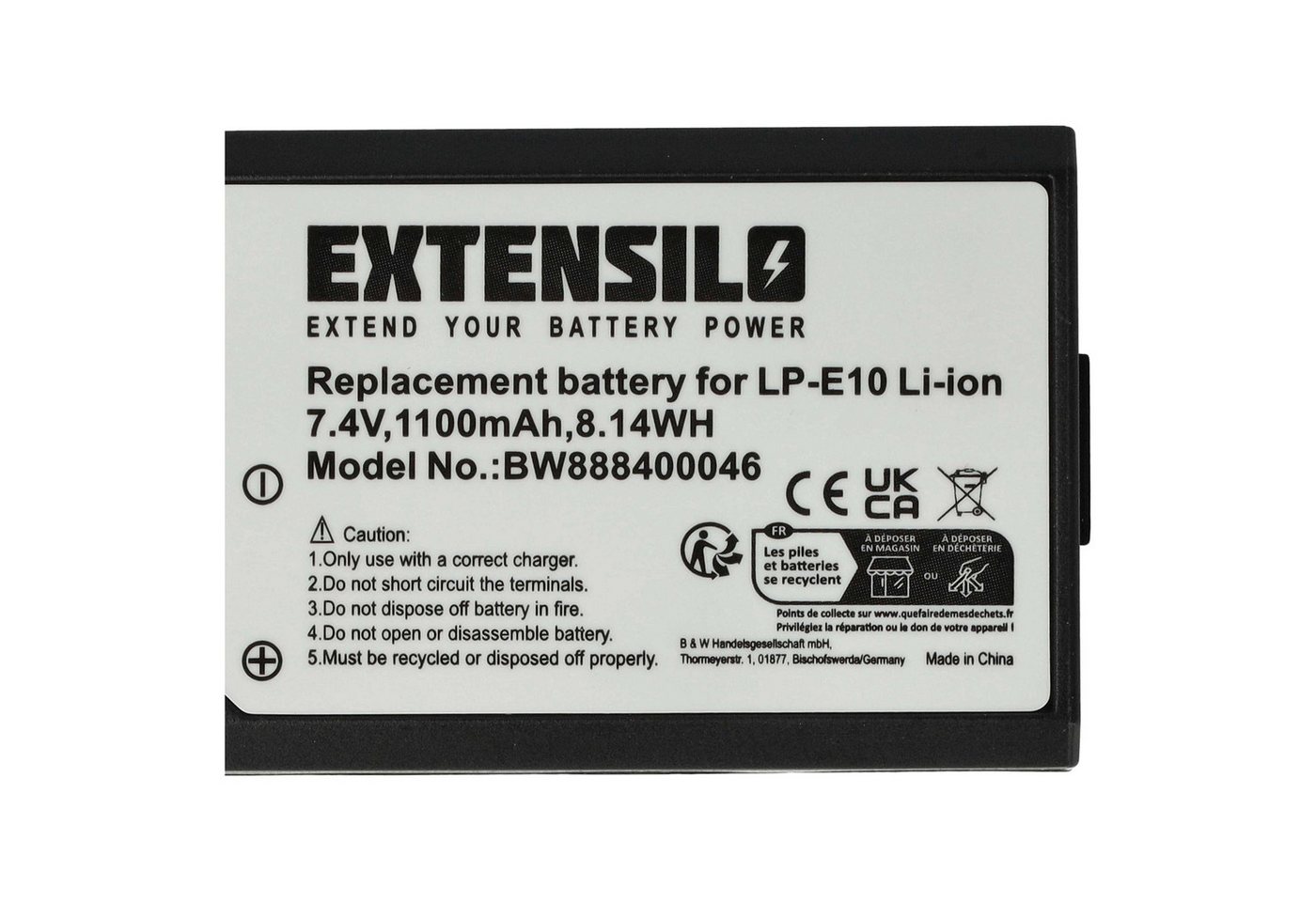 Extensilo Akku passend für Canon EOS 1100D, 1D X, 2000D, 1200D, 3000D, 4000D, Kamera-Akku Akku Li-Ion 1100 mAh (7,4 V, 1 St), Leistungsfähiger Austausch-Akku für Digitalkamera, Spiegelreflexkamera Bild 4